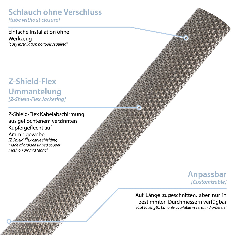 ZT-xZ-Shield-Flex, braided EMI shielding sleeve – Zipper Technik